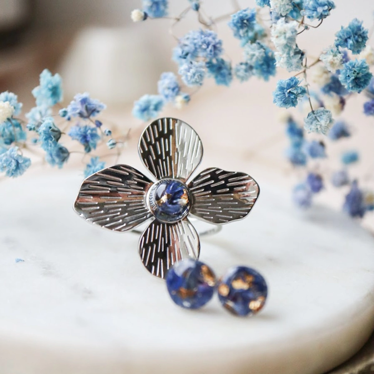 Set - prstýnek Květ a náušnice pecičky