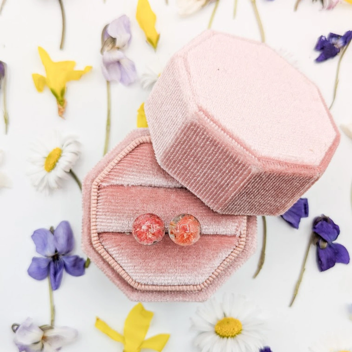 Náušnice kuličky s oranžovým květem